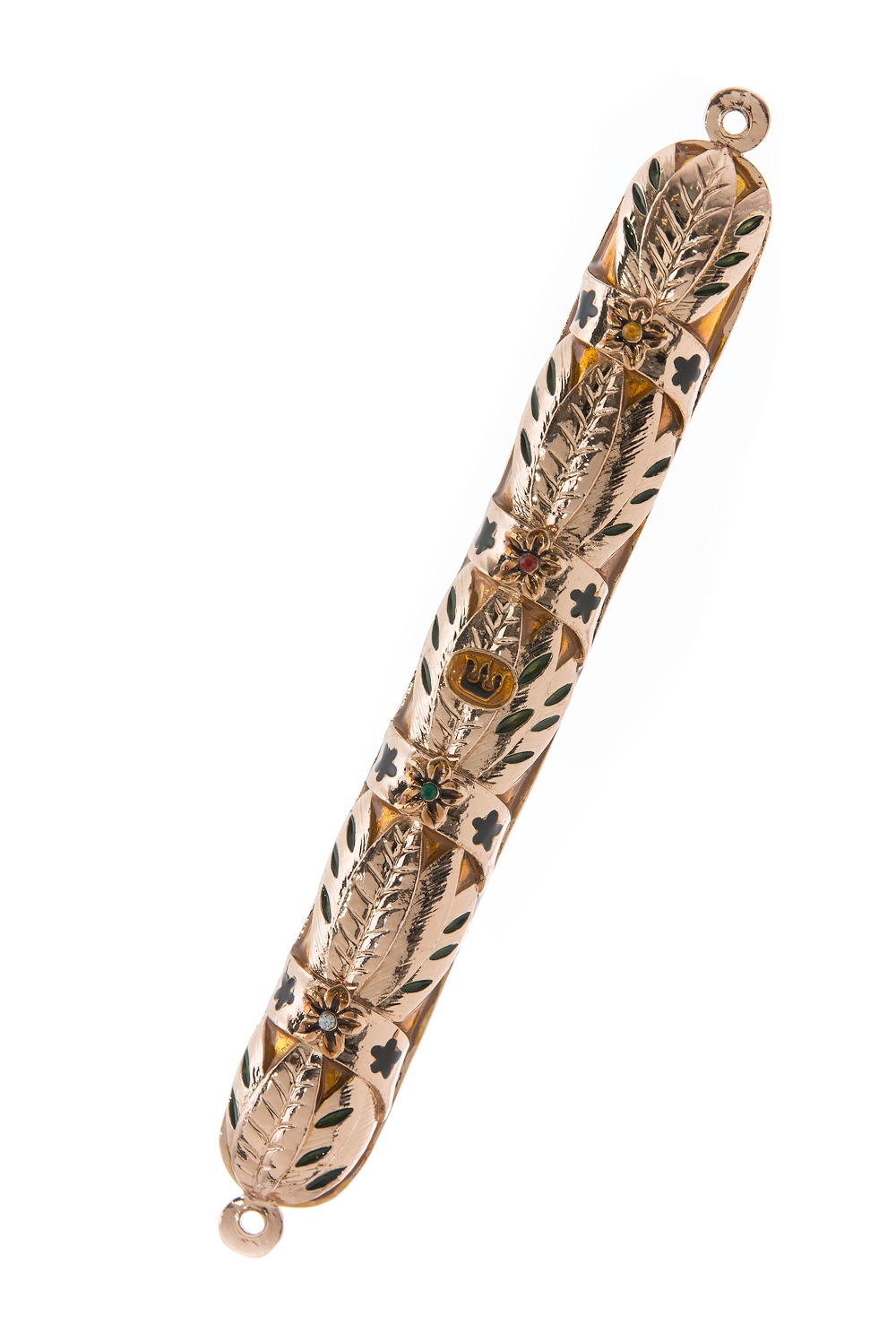 Jeweled Stones Mezuzah - Gold