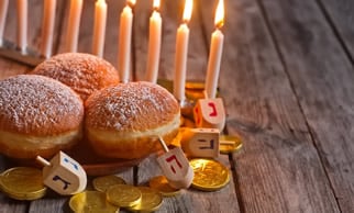Chanukah Menorah and Donuts